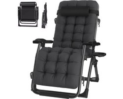 Ligstoel, tuinstoelen, ligstoelen, geen installatie, relaxstoel met kussen, ademend, met bekerhouder, voor tuinstoel, campingstoelen, strand, zilver, 72 cm