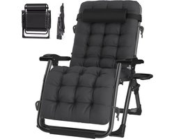 Ligstoel, tuinstoelen, ligstoelen, geen installatie, relaxstoel met kussen, ademend, met bekerhouder, voor tuinstoel, campingstoelen, strand, zilver, 84 cm
