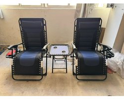 Ligstoel - Tuinstoelen - Strandstoel - Opvouwbare Tuinstoelen met Tafel - Brede Zitting en Hoofdkussen - Voor Tuin - Strand en Balkon - Verstelbare Rugleuning 90°-160° - Zwart Blauw