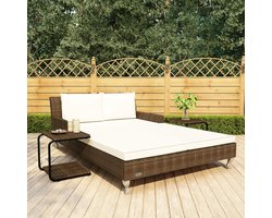 Ligstoel voor binnen en buiten, voor balkon, binnenplaats, zwembad, terras, strand, met kussen van polyrotan, bruin