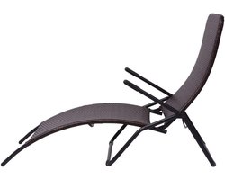 Ligstoel voor de tuin, voor balkon, binnenplaats, zwembad, terras, strand, stalen frame, synthetisch rotan, 61 x 147 x 95 cm, bruin
