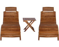 Ligstoel | Zonligstoel | Ligbedden met theetafel 3-delig massief acaciahout