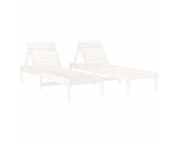 Ligstoelen 2 st | Chaise longue | Zonligstoel 199,5x60x74 cm massief grenenhout wit