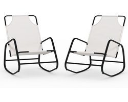 Ligstoelen 2 st | Chaise longue | Zonligstoel schommelend staal en textileen crèmekleurig