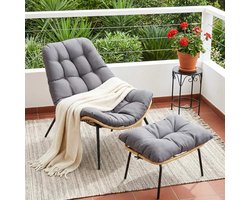 Ligstoelen met voetenbank, relaxstoel van rotan, weerbestendig, voetenbank tot 120 kg, balkonstoel met afneembare kussen, waterdichte kussen, voor de tuin, voor het balkon, voor