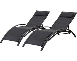 Ligstoelen set 2 ligbedden tuin aluminium Beauty "Phoenix" Zwart