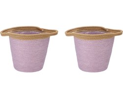 Lila rieten bloempot mand set van 2 - 23 x 22 cm