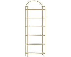 Lilac & Lily Gouden Kast - Boekenkast - 6 Glazen planken - Stalen frame met boog - Woonkamer, slaapkamer, badkamer - 178x60x30