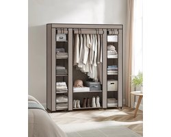 Lilac & Lily Kledingkast - Steigerbuizen - Garderobe - Hanggedeelte - Vakken - Kledingrek - 150x175x45 - Canvas opbergkast Taupe