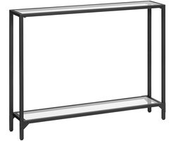 Lilac & Lily Zwarte Consoletafel - Smalle bijzettafel met glazen planken - Halmeubel met stalen frame - Sidetable - 100x80x22 cm