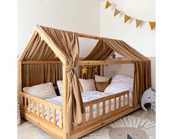 LILIMAUS Huisbed hemeltje met gouden details - bedhemel voor huisbed - 67,5 x 270 cm - mousseline katoen - bruin