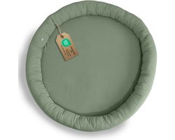 LILIMAUS Vloerkussen rond kinderkamer - groot zitkussen voor kinderen - ca. 90 cm - mousseline katoen - groen