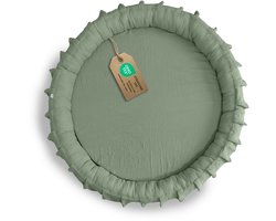 LILIMAUS Vloerkussen rond kinderkamer met ruche - groot zitkussen voor kinderen - ca. 90 cm - mousseline katoen - groen