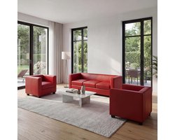 Lille Luxe 3-1-1 Leren Lounge Bankstel Set Rood 5-Zits 200x450x70 cm Modern Design Comfort Sofa Set