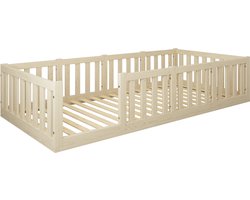Lilli Furniture - Montessori vloerbed - kinderbed Luna Naturel - Hout - incl. gratis deurtje - incl. lattenbodem