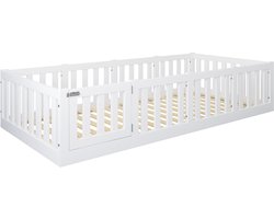 Lilli Furniture - Montessori vloerbed - kinderbed Luna wit - Hout - incl. gratis deurtje - incl. lattenbodem