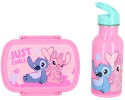 Lilo & Stitch Lunchset - Aluminium drinkfles - Plastic Lunchbox - Roze - Meisjes