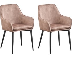 Lily - Eetkamerstoel - Set van 2 - Licht bruin - Stof - Zwart metalen poten