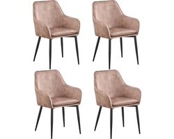 Lily - Eetkamerstoel - Set van 4 - Licht bruin - Stof - Zwart metalen poten