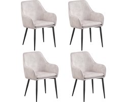 Lily - Eetkamerstoel - Set van 4 - Wit - Stof - Zwarte metalen poten