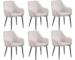 Lily - Eetkamerstoel - Set van 6 - Wit - Stof - Zwart Metalen Poten