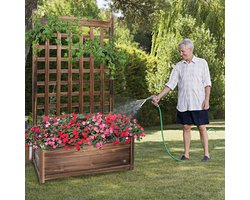 LiMa® - Grote Houten Vrijstaande Plant Verhoogd Bed - Afmeting cm LxBxH 64x35x11 - Latwerk cm H 85 - Kleur Verkoold Bruin - Materiaal Grenen