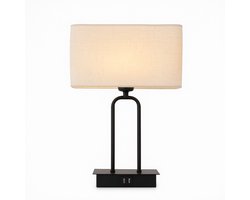 LIMITHES - Julia - Dimbare Industriële Tafellamp met USB en Touch - Nachtlamp - Zwart - Beige Linnen Kap