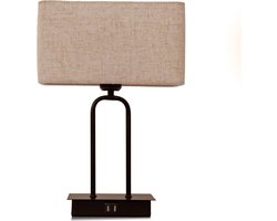 LIMITHES - Julia - Tafellamp - Tafellamp industrieel zwart modern - Bedlamp - Leeslamp - Dimbaar touch control - Usb oplader voor telefoon - Led - Beige kap - Linnenlook - Leeslamp