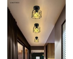 LIMITHES Soof Plafondlamp - Zwart Metaal - Hotel Chique - Industrieel Design - Voor Toilet, Hal of Overloop - E27 Fitting - 18 x 14,5 cm, Sfeervolle Binnenverlichting
