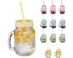 limonadeglazen - met deksel - set van 12 - 500 ml - met handvat en rietje