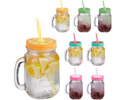 limonadeglazen - met rietje en deksel - set van 8 - 500 ml - met handvat