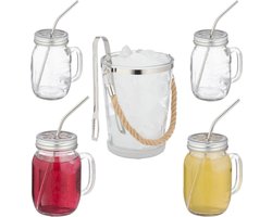 limonadeglazen - met rietje - set van 4 - 500 ml - ijsemmer met tang - transparant