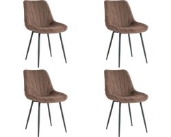 Lina® Alfa Eetkamerstoelen - Bruin - Set van 4 - Velvet