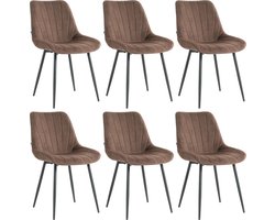 Lina® Alfa Eetkamerstoelen - Bruin - Set van 6 - Velvet