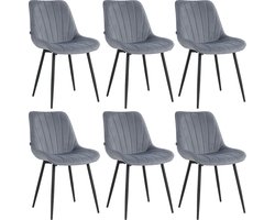 Lina® Alfa Eetkamerstoelen - Grijs - Set van 6 - Velvet