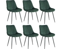 Lina® Alfa Eetkamerstoelen - Groen - Set van 6 - Velvet