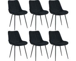 Lina® Alfa Eetkamerstoelen - Zwart - Set van 6 - Velvet