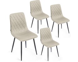 Lina® Elisia Eetkamerstoel - Stoel - Creme - Set van 4 - Velvet