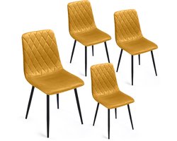 Lina® Elisia Eetkamerstoelen Fel Geel - Stoel - Set van 4 - Velvet