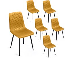 Lina® Elisia Eetkamerstoelen - Fel Geel - Stoel - Set van 6 - Velvet