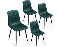 Lina® Elisia Eetkamerstoelen - Stoel - Groen - Set van 4 - Velvet