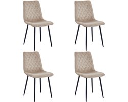 Lina® Elisia Velvet Eetkamerstoelen - Beige - Set van 4 - Comfort