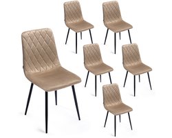 Lina® Elisia Velvet Eetkamerstoelen - Beige - Set van 6 - Comfort