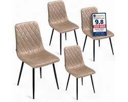 Lina® Elisia Velvet Eetkamerstoelen - Beige Stoelen - Eettafel Stoelen - Eetkamer Stoel - Eetstoel - Set van 4