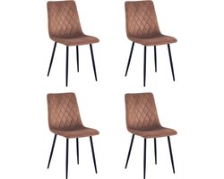 Lina® Elisia Velvet Eetkamerstoelen - Bruin - Set van 4 - Comfort