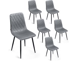 Lina® Elisia Velvet Eetkamerstoelen - Grijs - Set van 6 - Stoel