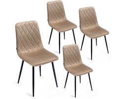 Lina® Elisia Velvet Eetkamerstoelen - Stoel - Beige - Set van 4