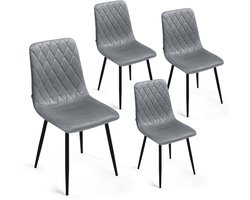 Lina® Elisia Velvet Eetkamerstoelen - Stoel - Grijs - Set van 4