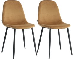Lina® Napoli Eetkamerstoelen - Camel - Set van 2 - Fluweel - Velvet