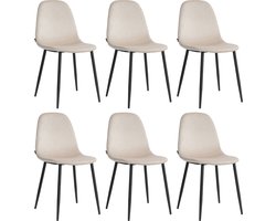Lina® Napoli Eetkamerstoelen - Cream - Set van 6 - Fluweel - Velvet